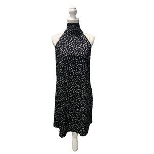 Banana Republic Women's Black Print Semi Sheer Tie Neck Shift Dress Sizes 2